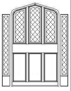 Tudor Gothic Panel Door with Triple Diamond Windows and Diamond Sidelights